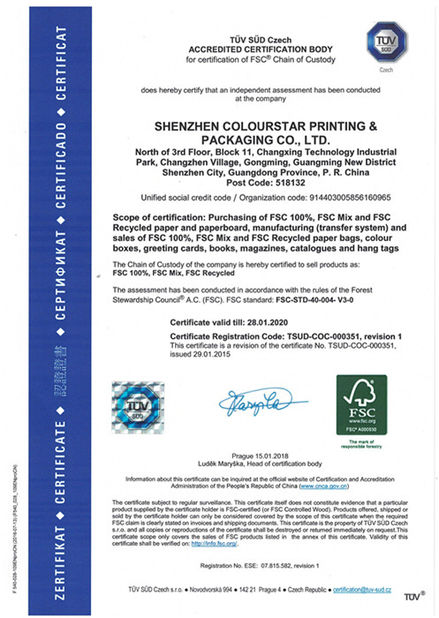 Porcellana ShenZhen Colourstar Printing &amp; Packaging Certificazioni